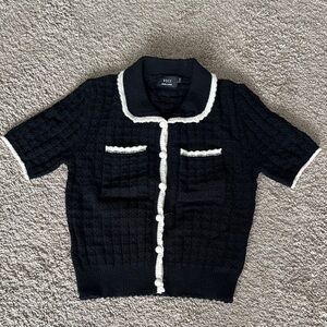 Vici Black Short Sleeve Sweater Top with White Accents